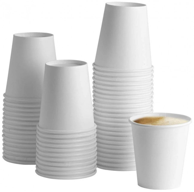 Одноразовые стаканы 100 мл, КОМПЛЕКТ 60 шт., бумажные однослойные, белые, холодное/горячее, ФОРМАЦИЯ