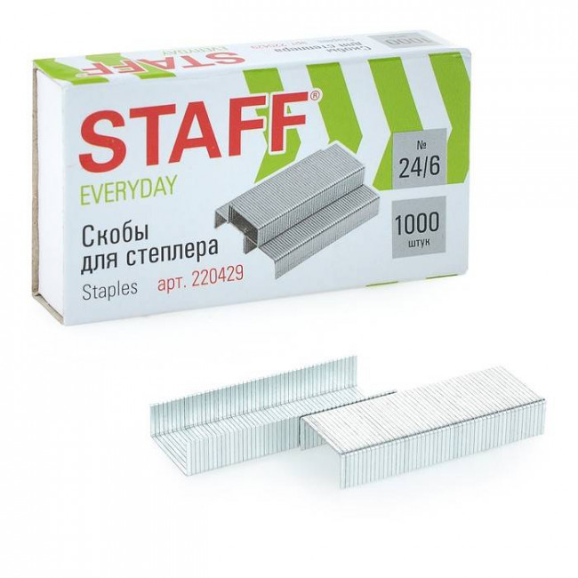 Скобы для степлера №24/6, 1000 штук, STAFF "EVERYDAY", до 30 листов