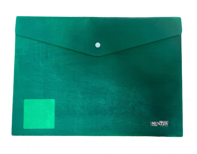 Папка-конверт на кнопке A4 WENZER OFFiCE "Premier", 180 мкр, волокно, зеленая (20/100)