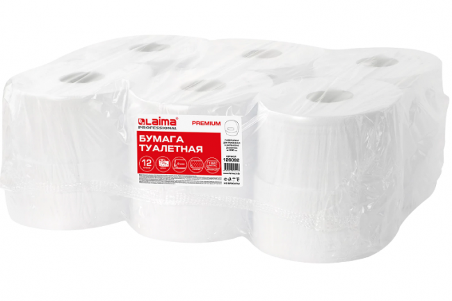 Бумага туалетная 170 м, LAIMA (T2), PREMIUM, 2-слойная, цвет белый, КОМПЛЕКТ 12 рулонов, 126092 Бумага туалетная 170 м, LAIMA (T2), PREMIUM, 2-слойная, цвет белый, КОМПЛЕКТ 12 рулонов, 126092