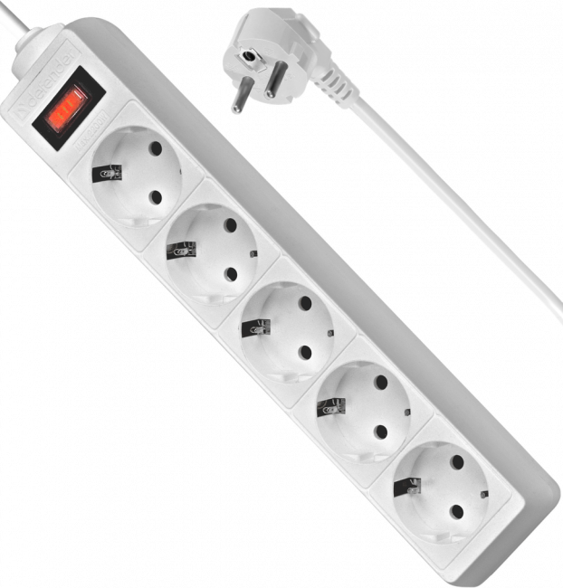 Сетевой фильтр DEFENDER ES, 5 розеток, 3 м, белый (99482)