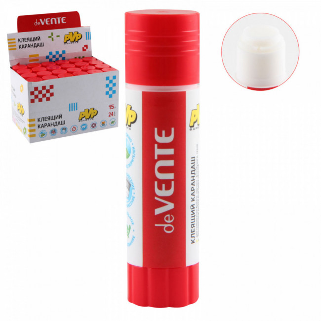 Клеящий карандаш PVP основа "deVENTE" 15 г (быстросохнущий) в картонном дисплее с пластиковым поддоном
