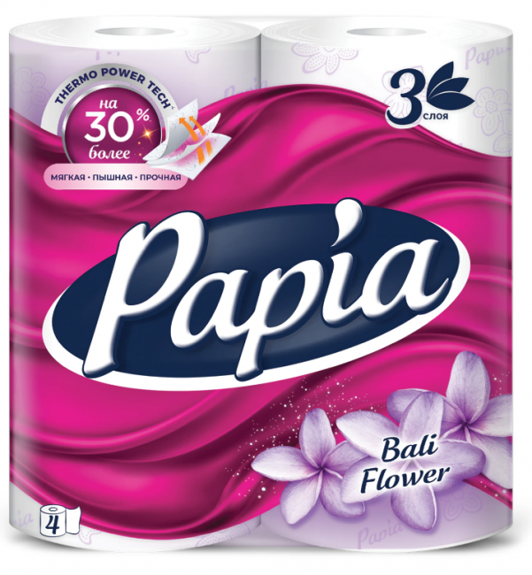 Бумага туалетная бытовая, спайка 4 шт., 3-слойная (4х16,5 м), PAPIA, аромат "Балийский цветок", 5080735 Бумага туалетная бытовая, спайка 4 шт., 3-слойная (4х16,5 м), PAPIA, аромат "Балийский цветок", 5080735