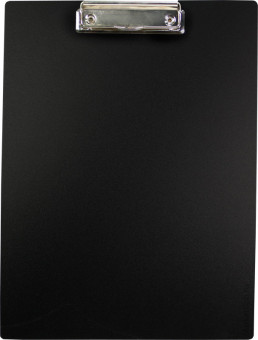 Папка-планшет STAFF, А4 (310х230 мм), с прижимом и крышкой, пластик, черная, 0,5 мм