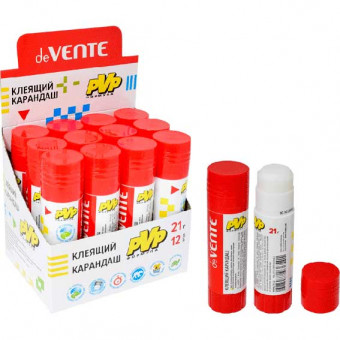 Клеящий карандаш PVP основа "deVENTE" 21 г (быстросохнущий) в картонном дисплее с пластиковым поддоном
