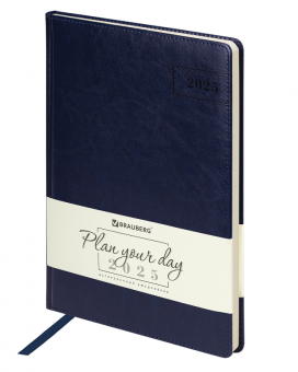 Ежедневник датированный 2025, БОЛЬШОЙ ФОРМАТ, 210х297 мм, А4, BRAUBERG "Imperial", под кожу, синий, 115739