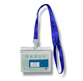 Бейдж горизонтальный WENZER OFFiCE 115х100мм (размер вкладыша 108x75мм), с синим шнурком SM-208 (50)