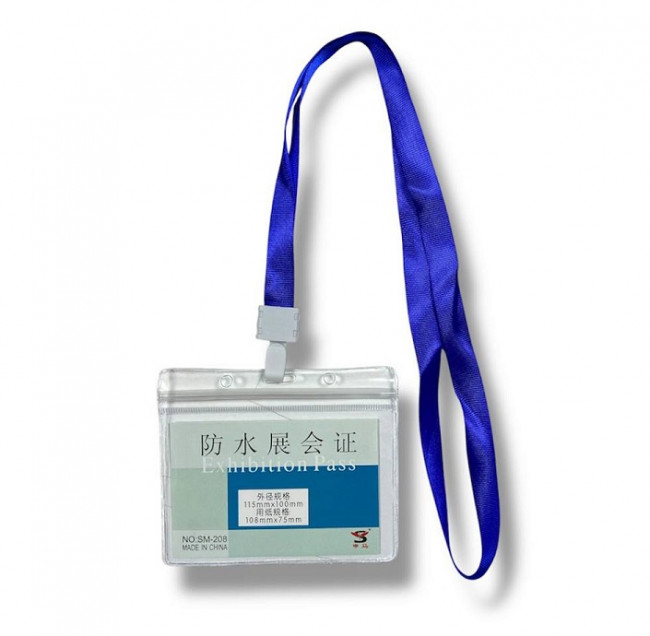 Бейдж горизонтальный WENZER OFFiCE 115х100мм (размер вкладыша 108x75мм), с синим шнурком SM-208 (50)