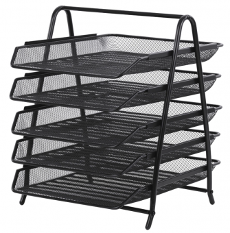 Лоток горизонтальный для бумаг BRAUBERG "Germanium", 5 секций, 370х355х295 мм, металл, черный