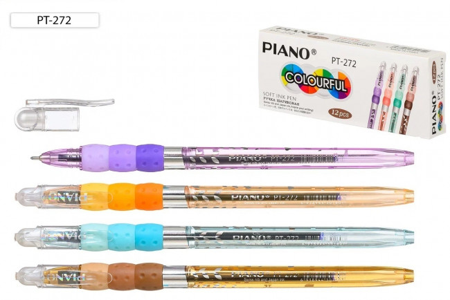 Ручка шариковая 0,5мм синяя, цветной тонированный корпус с рисунком, Piano/PT-272-12 (12)