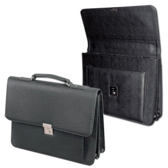 Портфель "Проект", 38х28,5х10 см, искусственная кожа, 2 отделения, замок с ключом, черный