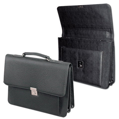 Портфель "Проект", 38х28,5х10 см, искусственная кожа, 2 отделения, замок с ключом, черный