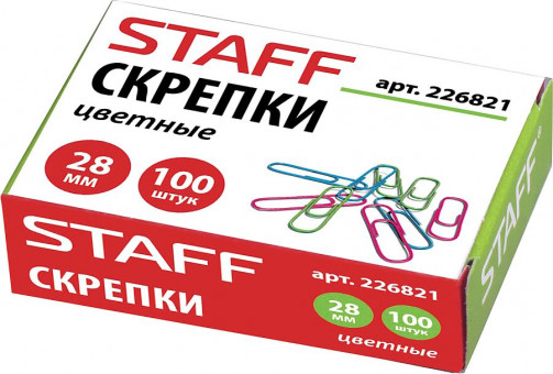 Скрепки STAFF "Manager", 28 мм, цветные, 100 шт., в картонной коробке