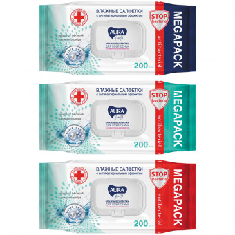 Салфетки влажные Aura "Family", 200шт., для всей семьи, клапан 4752171003057