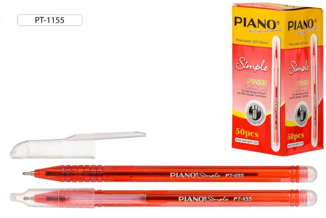 Ручка шариковая 0,7/1,0мм красная "Simple", с чернилами на масляной основе, красный полупрозрачный корпус, Piano/PT-1155/крас (50)