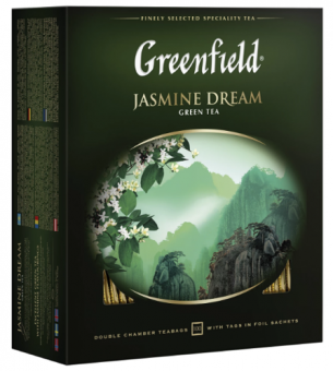Чай GREENFIELD "Jasmine Dream" зеленый с жасмином, 100 пакетиков в конвертах по 2 г