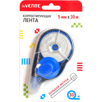 Корректирующая лента "deVENTE" 5 ммx30 м, синий полупрозрачный корпус, боковой аппликатор, в картонном блистере