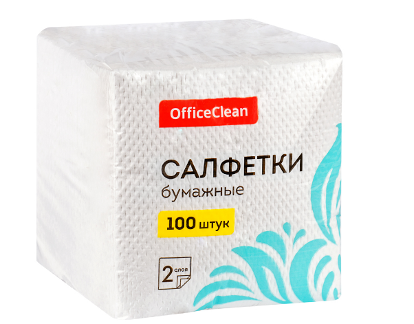 Салфетки бумажные OfficeClean, 2 слойн., 24*24см, белые, 100шт.