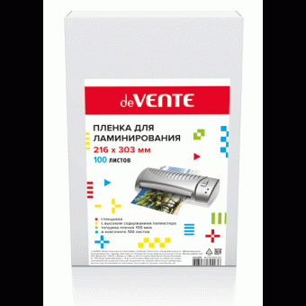 Пленка для ламинирования А4, 100мкр, глянцевая, 100 шт, deVENTE