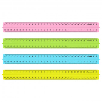 Линейка 30см СТАММ, пластиковая, с держателем, прозрачная, неоновые цвета, ассорти