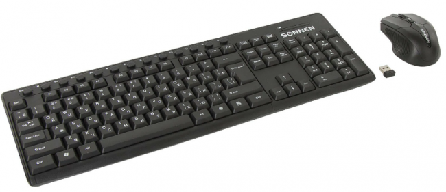 Набор беспроводной SONNEN K-648, клавиатура 117 клавиш, мышь 4 кнопки 1600 dpi, черный, 513208