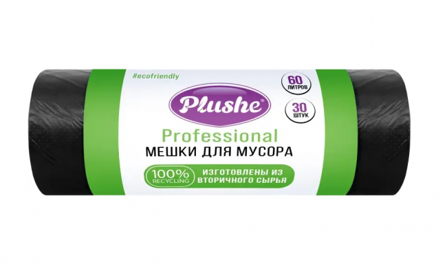 Мешки для мусора Plushe Professional ПНД 60л, 30шт, 11 мкм, чёрные Мешки для мусора Plushe Professional ПНД 60л, 30шт, 11 мкм, чёрные