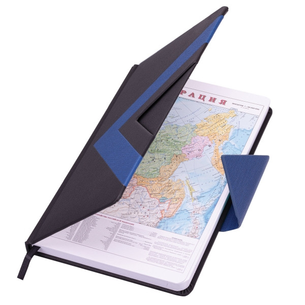 Ежедневник недатированный А5 138x213 мм BRAUBERG "Waves" под кожу, застежка, 160 л., черный/синий