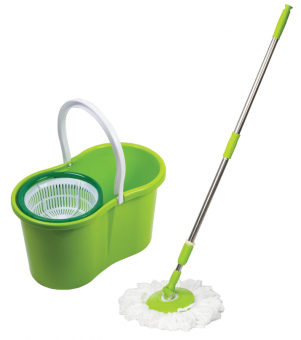 Швабра с отжимом и ведром 7л/5л, отжим центрифуга / рукоятка, 2 круглые насадки, крепление кольцо, зеленый, LAIMA