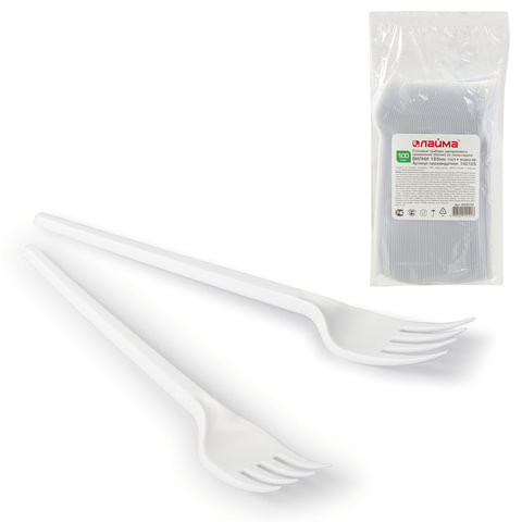 Одноразовые вилки 165 мм, КОМПЛЕКТ 100 шт., "ЭТАЛОН", пластиковые, LAIMA