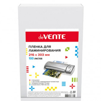 Пленка для ламинирования А4, 75 мкр, глянцевая, 100 шт, deVENTE