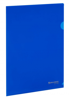Папка-уголок жесткая А4, синяя, 0,15 мм, BRAUBERG EXTRA, 271702