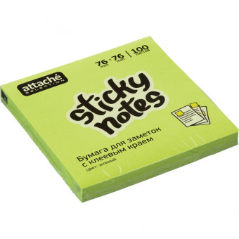 Блок самоклеящийся (стикеры) Attache Selection 76х76мм, 100 листов, зеленый неон Блок самоклеящийся (стикеры) Attache Selection 76х76мм, 100 листов, зеленый неон