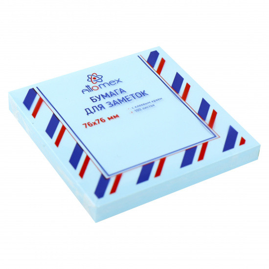 Клейкая бумага для заметок "Attomex" 76x76 мм, 100 листов, офсет 75 г/м², голубая