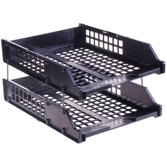 Лоток для бумаг горизонтальный СТАММ "Strong", набор 2шт., на метал. стержнях, черный