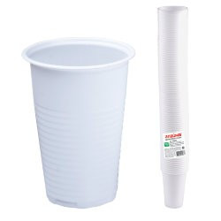 Одноразовые стаканы 200 мл, КОМПЛЕКТ 100 шт., пластиковые, "БЮДЖЕТ", белые, ПП, холодное/горячее, LAIMA