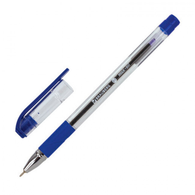 Ручка шариковая масляная с грипом BRAUBERG "Max-Oil", СИНЯЯ, игольчатый узел 0,7 мм, линия письма 0,35 мм