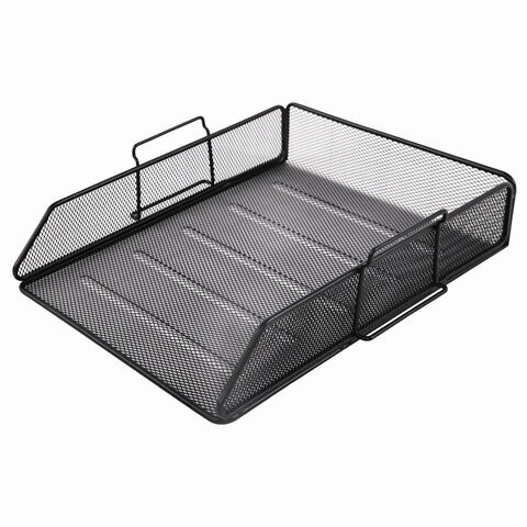 Лоток горизонтальный металлический для бумаг BRAUBERG "Germanium", А4 (260х337х77 мм), черный