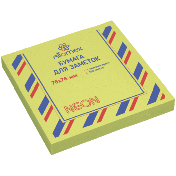 Клейкая бумага для заметок "Attomex" 76x76 мм, 100 листов, офсет 75 г/м², неоновая зеленая