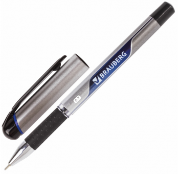 Ручка шариковая масляная с грипом BRAUBERG "Signature", СИНЯЯ, печать, узел 0,7 мм, линия письма 0,35 мм, 142688