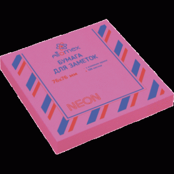 Клейкая бумага для заметок "Attomex" 76x76 мм, 100 листов, офсет 75 г/м², неоновая малиновая