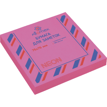 Клейкая бумага для заметок "Attomex" 76x76 мм, 100 листов, офсет 75 г/м², неоновая малиновая