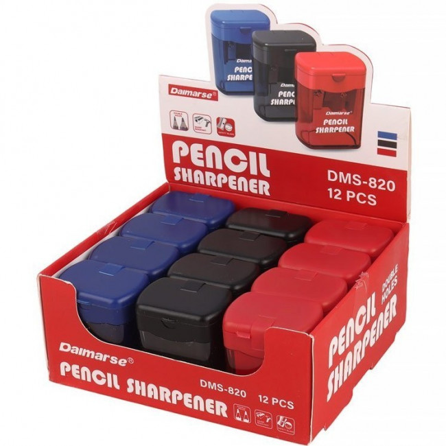 Точилка пластиковая двойная , ассорти 3 цвета, Daimarse (12)