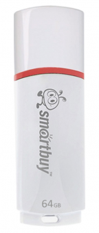 Флеш-диск 64 GB, SMARTBUY Crown, USB 2.0, белый, SB64GBCRW-W