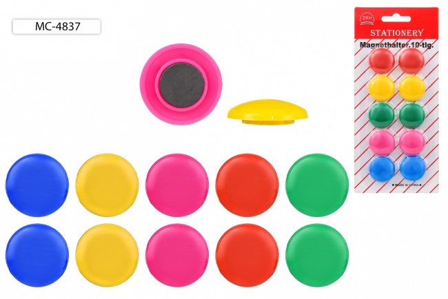 Набор магнитов 30мм х 10шт, цветные, круглые, Basir
