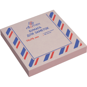 Клейкая бумага для заметок "Attomex" 76x76 мм, 100 листов, офсет 75 г/м², розовая