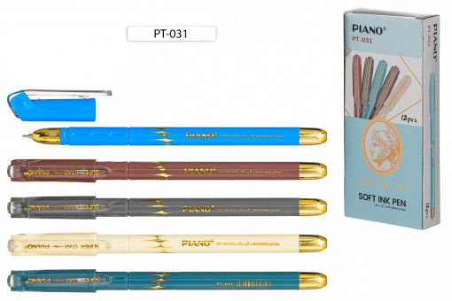 Ручка шариковая 0,5мм синяя, на масляной основе, корпус с элементами золота, PIANO/PT-031-12 (12)