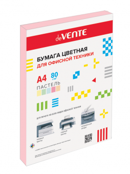 Бумага цветная A4 50 л, 80 г/м² для офисной техники, пастельный розовый, deVENTE