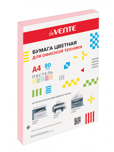 Бумага цветная A4 50 л, 80 г/м² для офисной техники, пастельный розовый, deVENTE