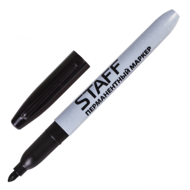 Маркер перманентный (нестираемый) STAFF "EVERYDAY", ЧЕРНЫЙ, эргономичный корпус, круглый наконечник, 2 мм (12)