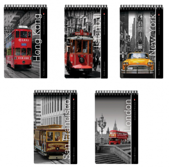 Блокнот А5  40л. гребень, Альт "Города", (5 видов) ламинированный картон, клетка, 3-40-463